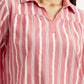 Women's Striped Pink Spread Collar Top - Detail View