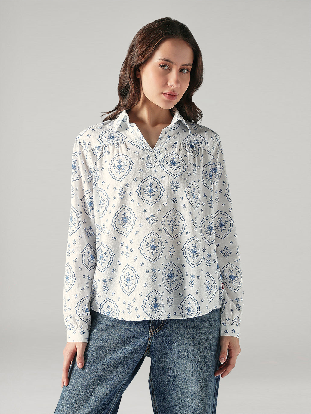 Women's Floral Regular Fit Collar Neck Top