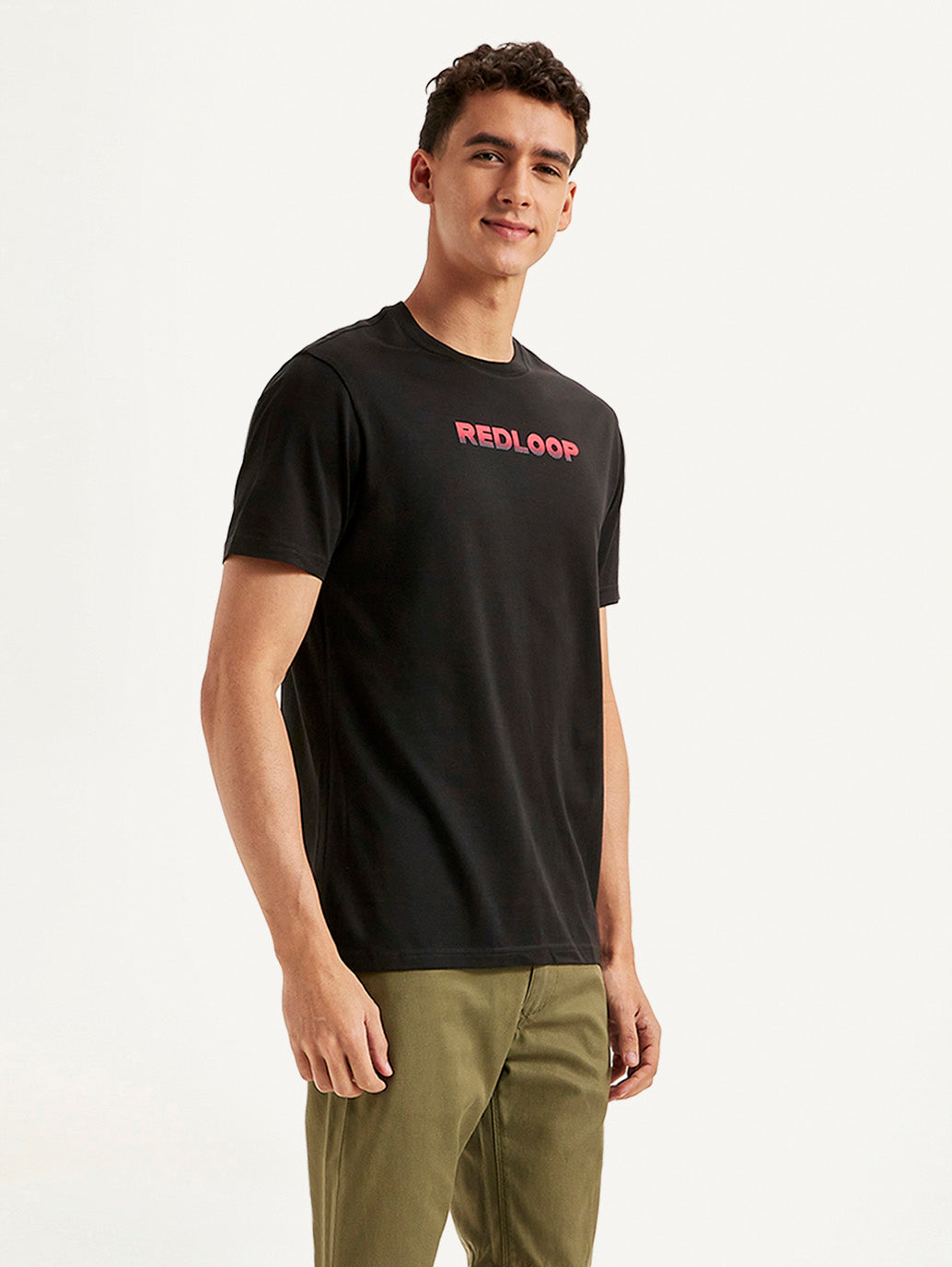 Men's Redloop Typographic Print Slim Fit T-shirt - Side View
