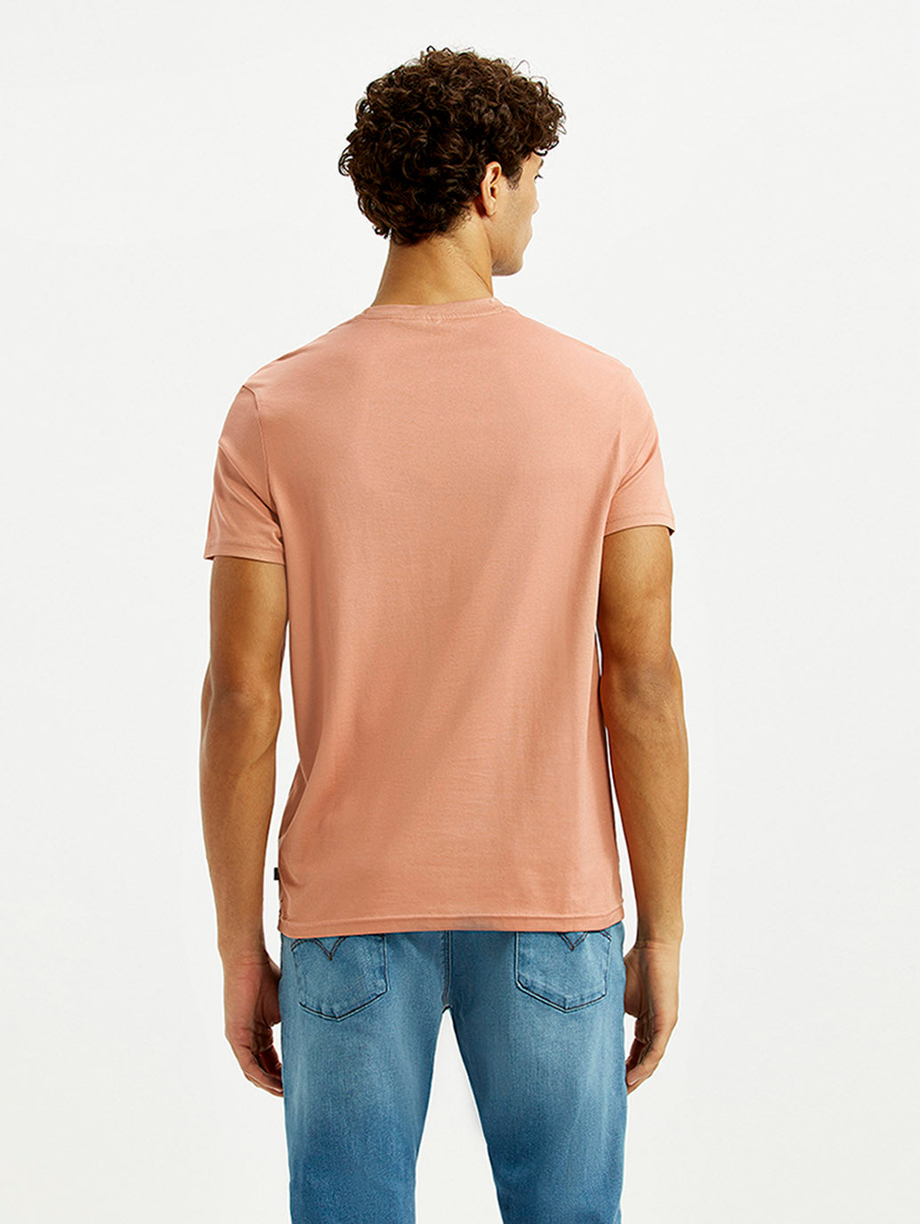 Men's Redloop Typography Peach Slim Fit T-shirt - Back View