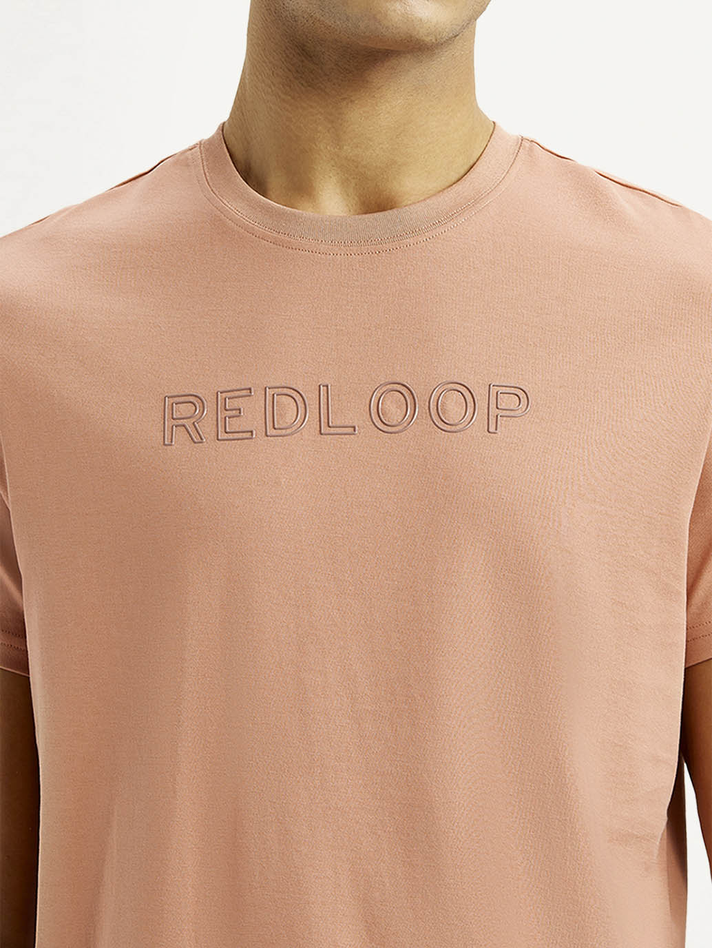 Men's Redloop Typography Peach Slim Fit T-shirt - Detail View