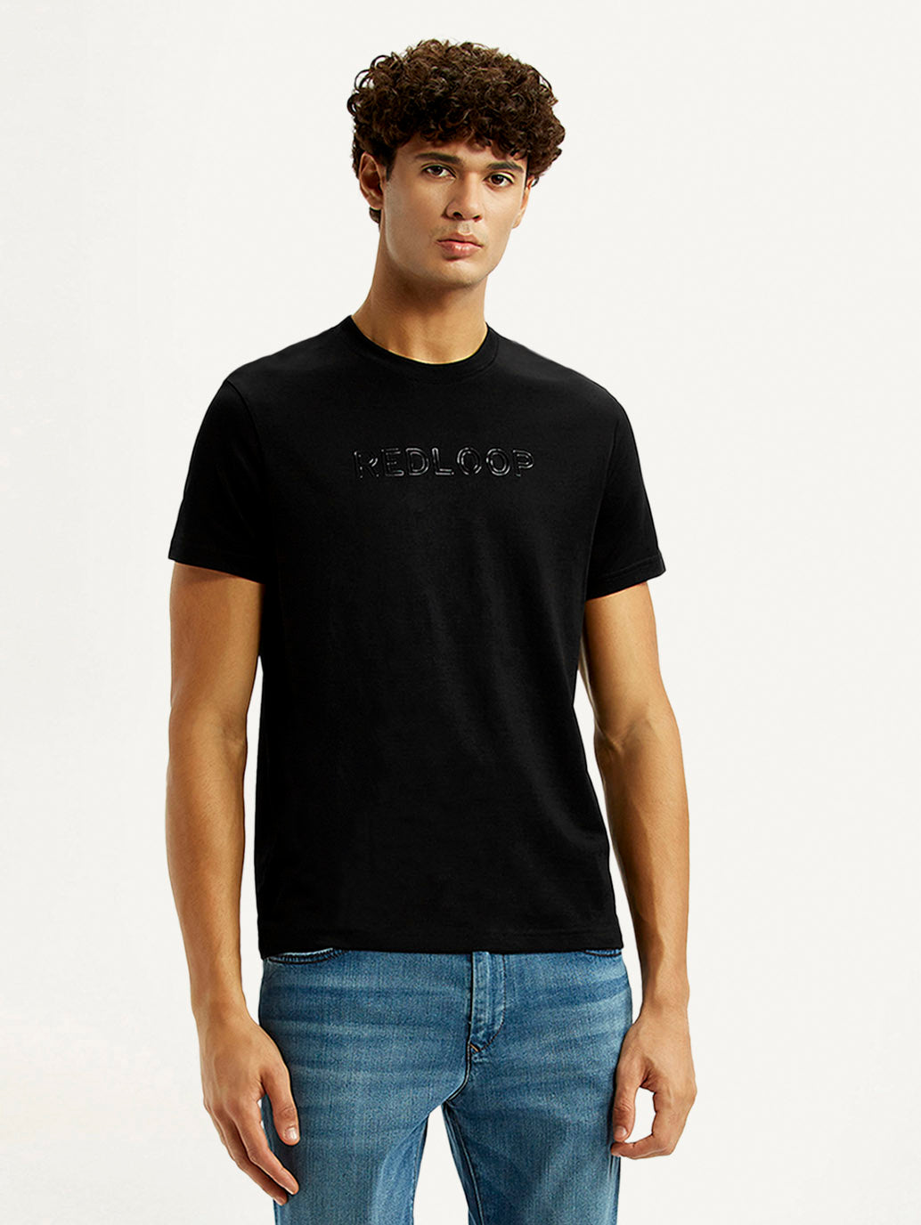 Men's Redloop Typography Black Slim Fit T-shirt - Styleshot View
