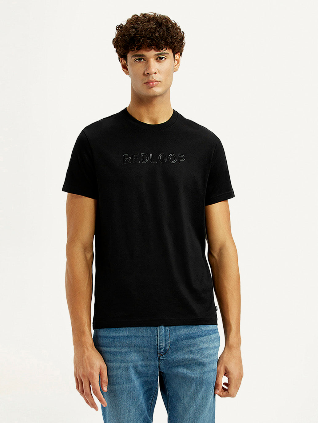 Men's Redloop Typography Black Slim Fit T-shirt - Front View