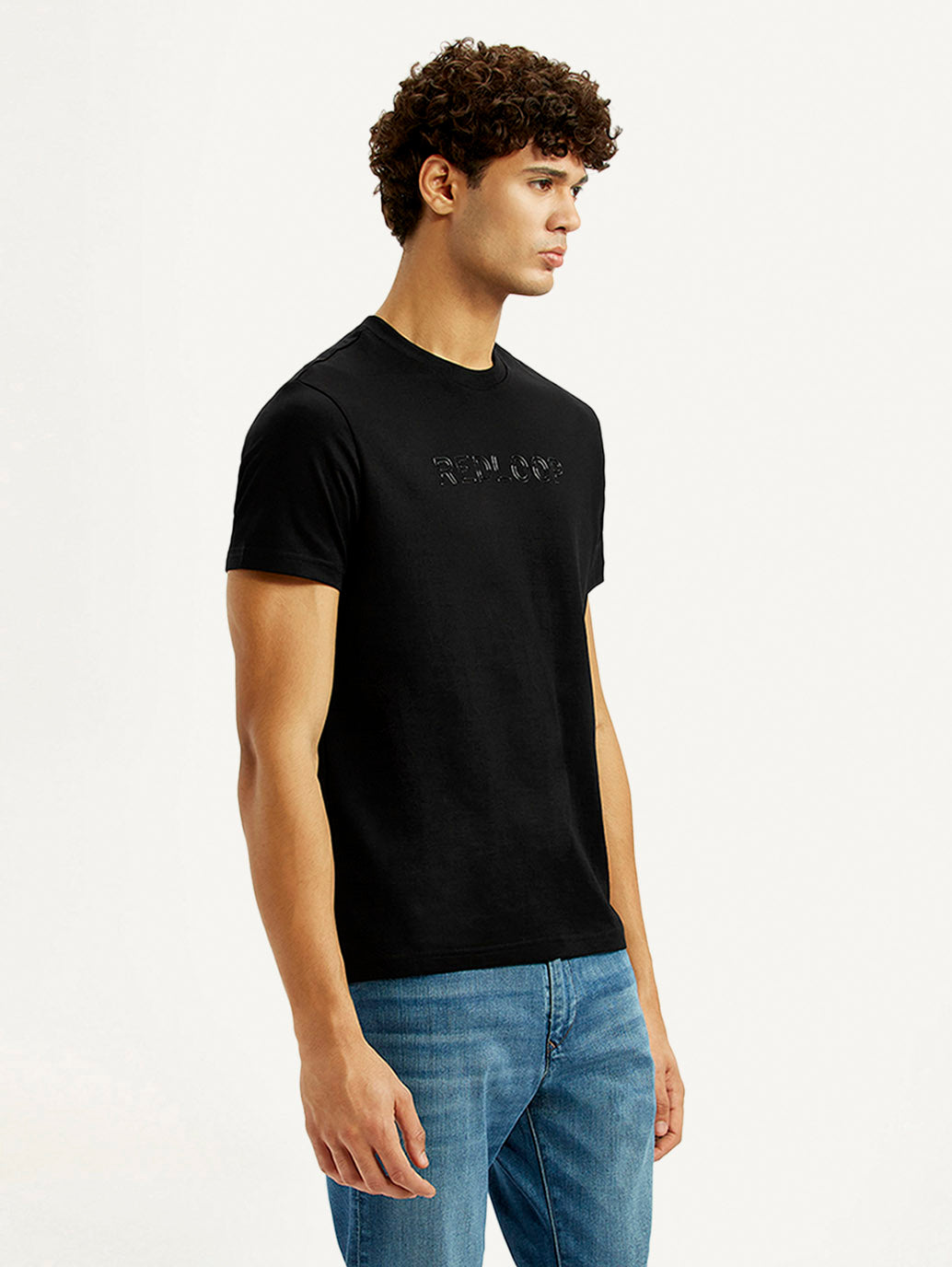 Men's Redloop Typography Black Slim Fit T-shirt - Side View