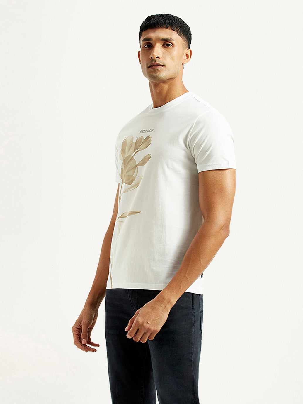 Men's Redloop Floral White Slim Fit T-shirt - Side View