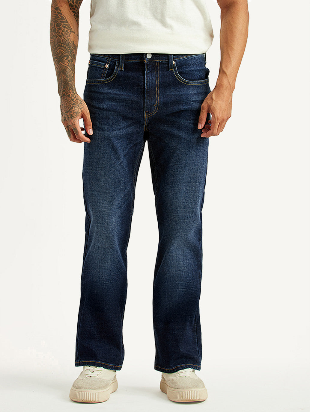 Men's 527 Dark Blue Bootcut Fit Hyper Stretch Jeans - Front View