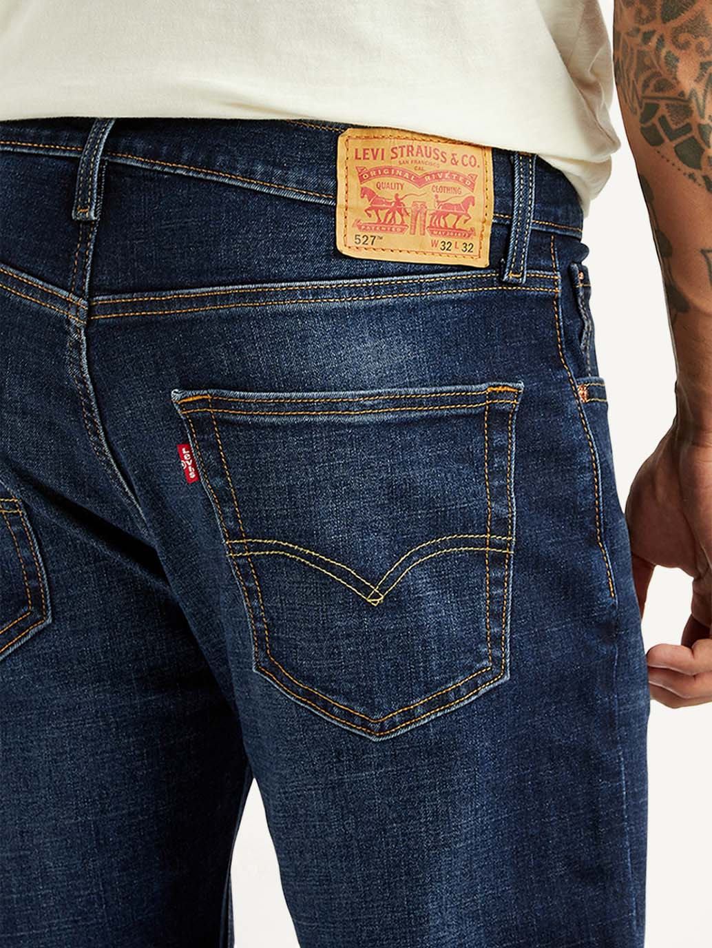 Men's 527 Dark Blue Bootcut Fit Hyper Stretch Jeans - Detail View