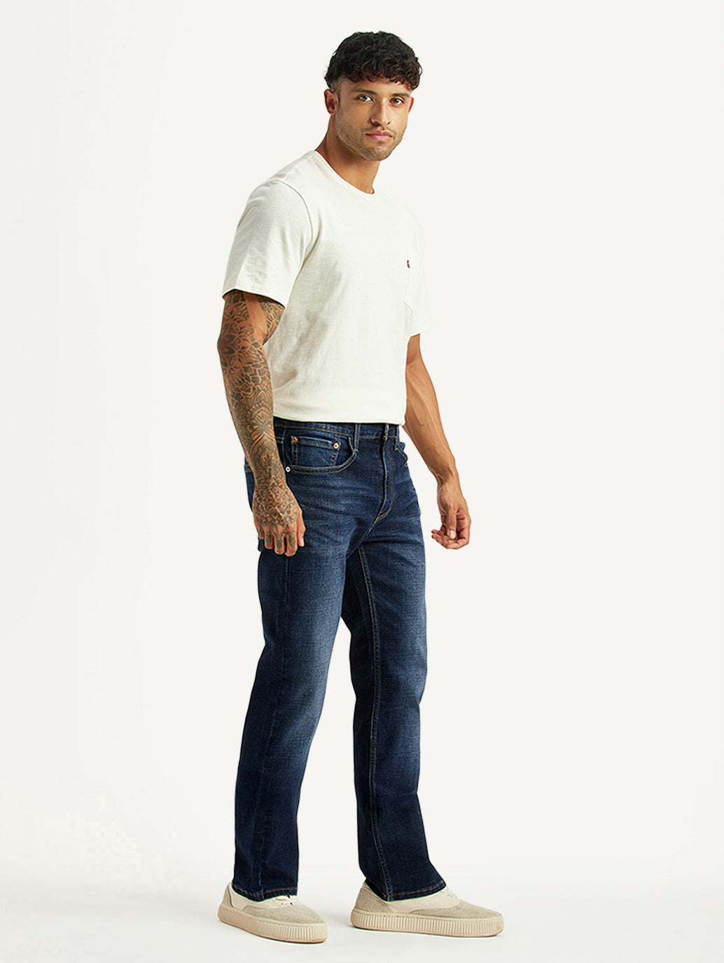 Men's 527 Dark Blue Bootcut Fit Hyper Stretch Jeans - Side View