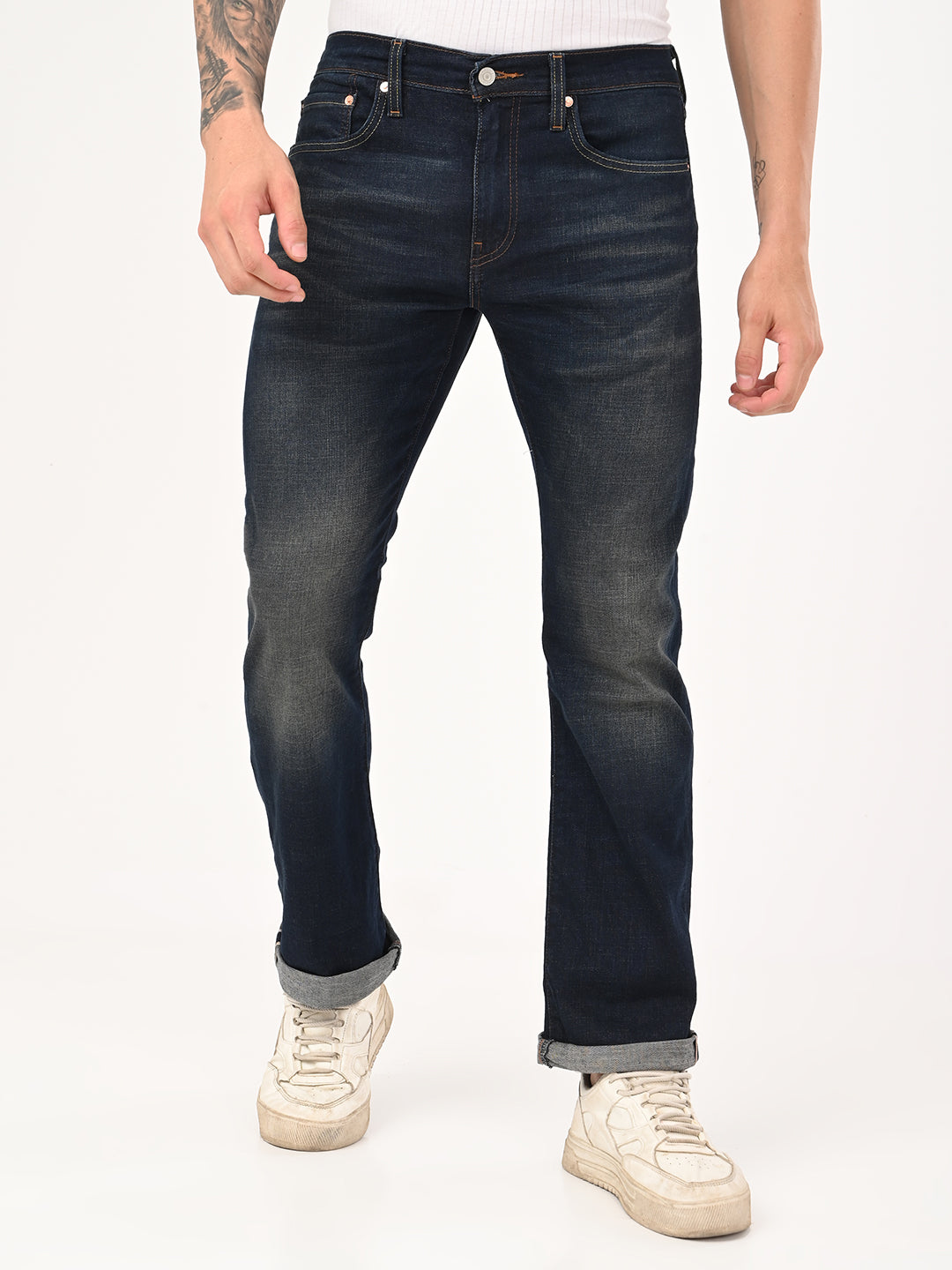 Men's 527 Dark Blue Bootcut Fit Mid Rise Jeans - jpg View