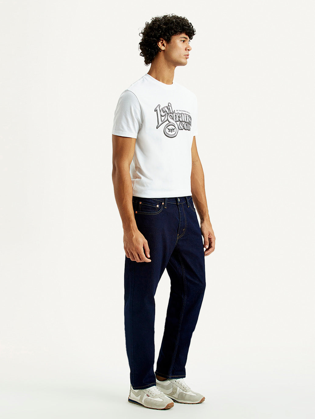 Men's 541 Navy Blue Athletic Tapered Fit Mid Rise Jeans - Side View