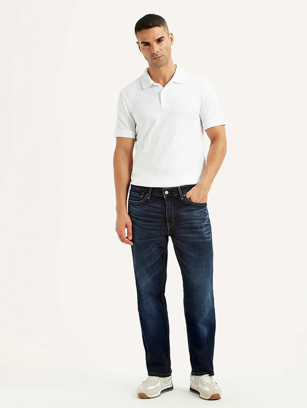 Men's 541 Dark Blue Regular Tapered Fit Mid Rise Jeans - Front View