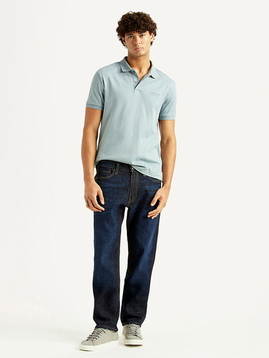 Men's 541 Navy Athletic Tapered Fit Mid Rise Selvedge Jeans - Styleshot View