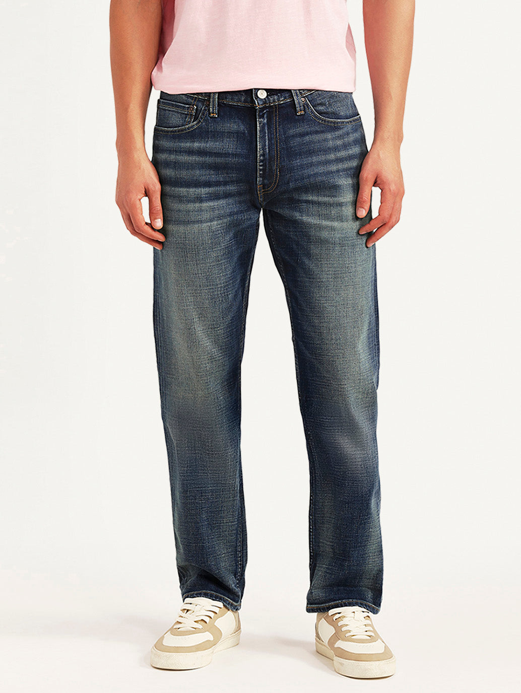 Men's Tinted 541 Navy Athletic Tapered Fit Mid Rise Selvedge Jeans - Front View