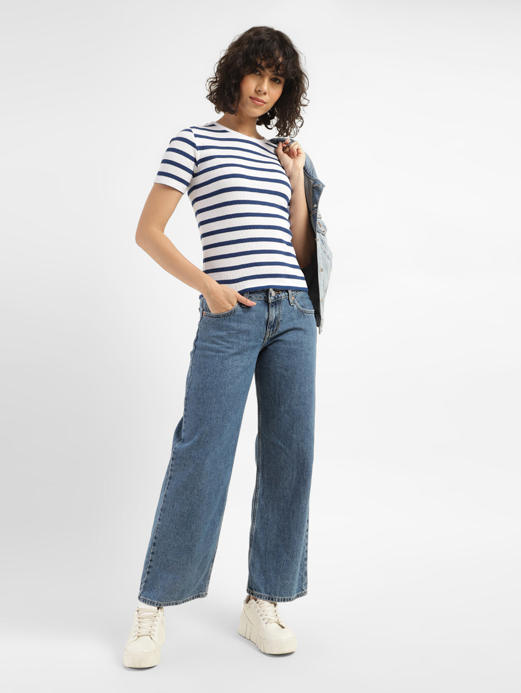 Women's Blue Loose Fit Low Rise Jeans - StyleShot View