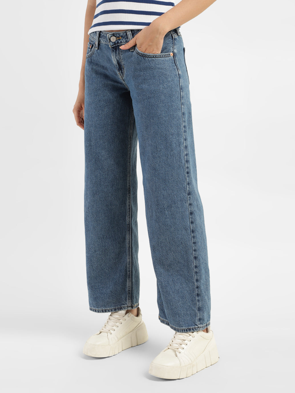 Women's Blue Loose Fit Low Rise Jeans - 76ac4104-e9bf-4e9b-9edf-9ef9bd483fc2 View