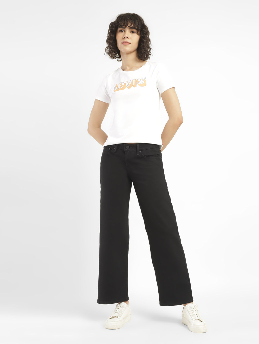 Women's Black Loose Fit High Rise Jeans - StyleShot View