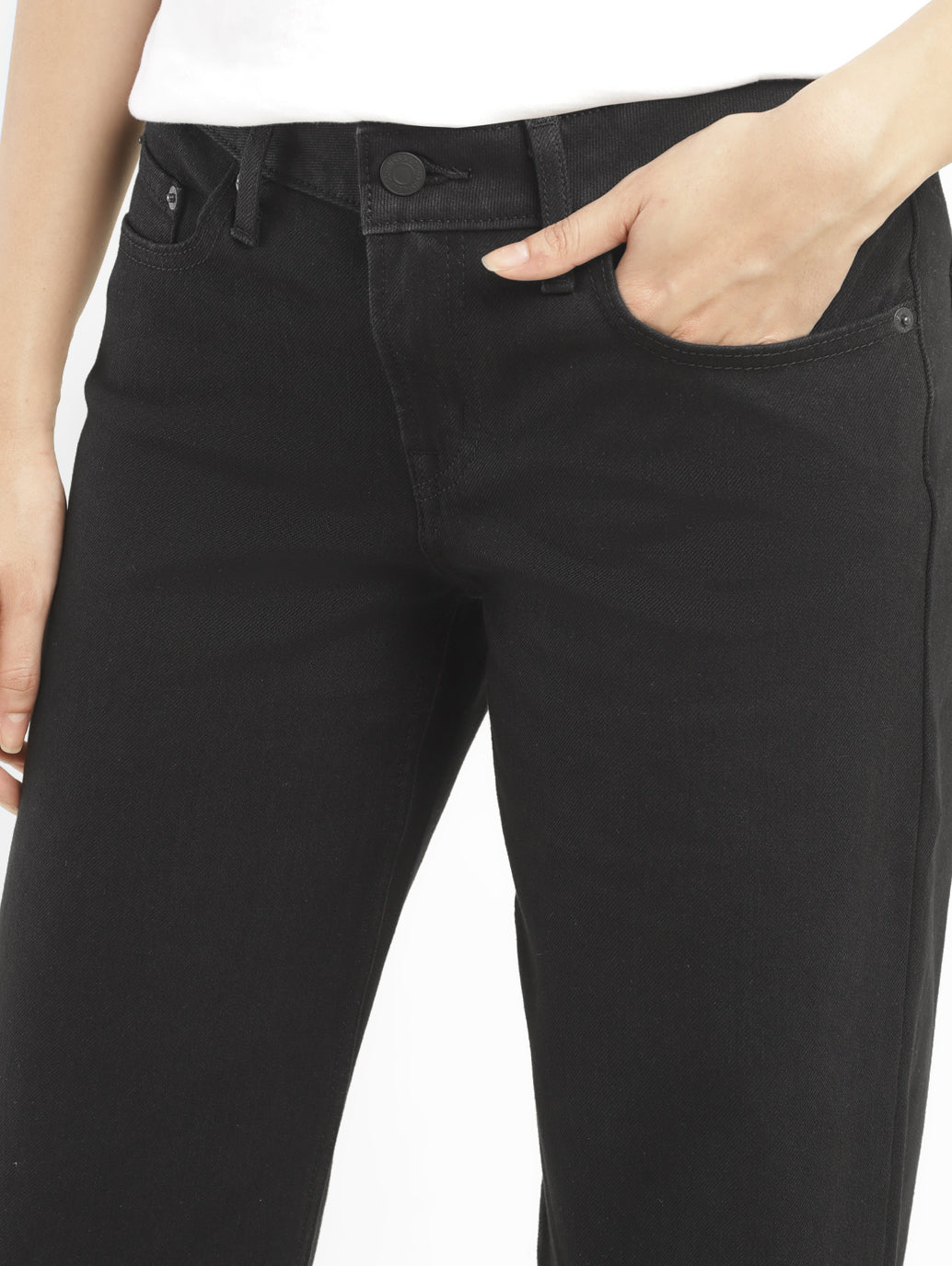 Women's Black Loose Fit High Rise Jeans - FrontDetails View