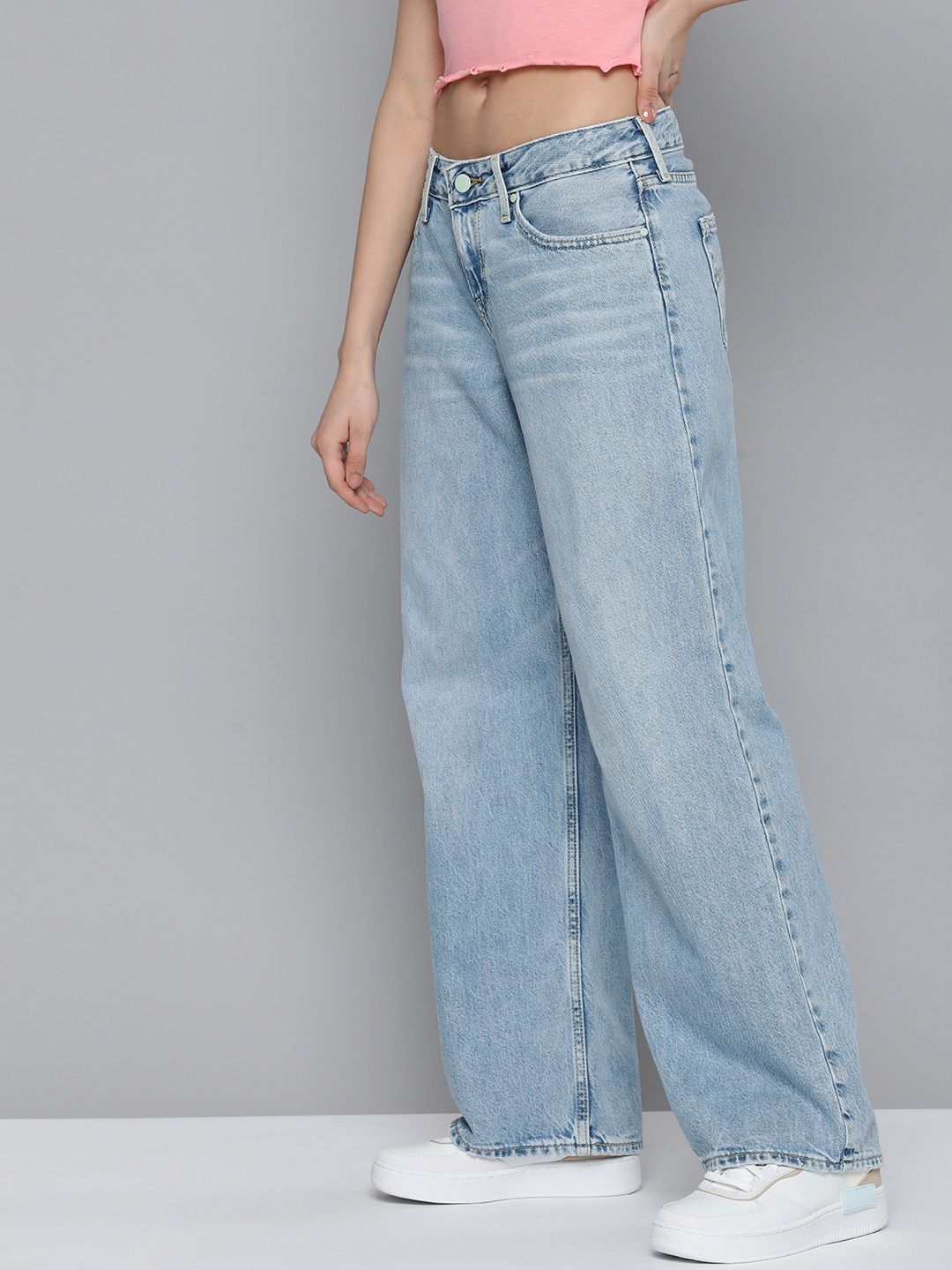 Women's Blue Loose Fit High Rise Jeans - 2 View