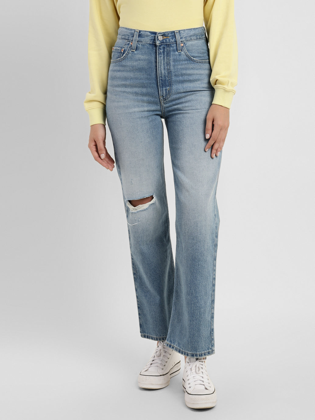 Women's Blue Ribcage Straight Fit High Rise Jeans - 2d672b1e-9562-41d1-bc21-8dbd0b3e2b27 View
