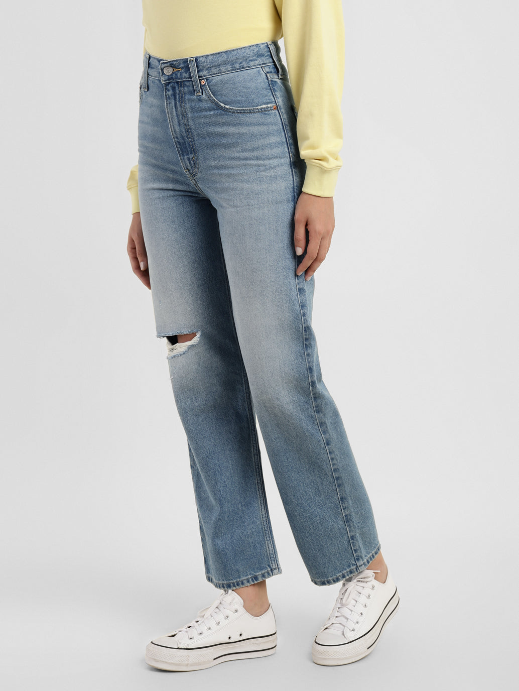 Women's Blue Ribcage Straight Fit High Rise Jeans - 1e1162c8-df46-49d4-90fe-d9fb4772fe7c View