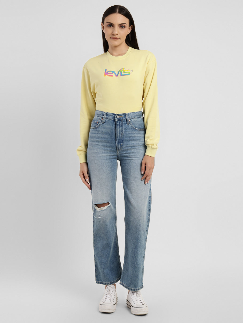 Women's Blue Ribcage Straight Fit High Rise Jeans - c4197c8d-909f-4818-aa4f-1c23f7a6543d View