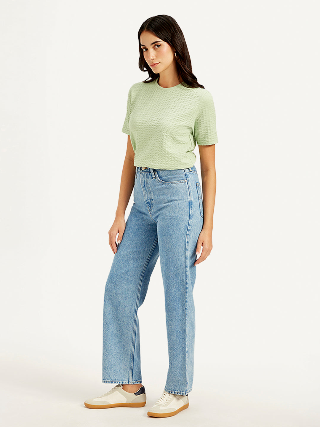 Women's Blue Ribcage Straight Fit High Rise Jeans - Side View