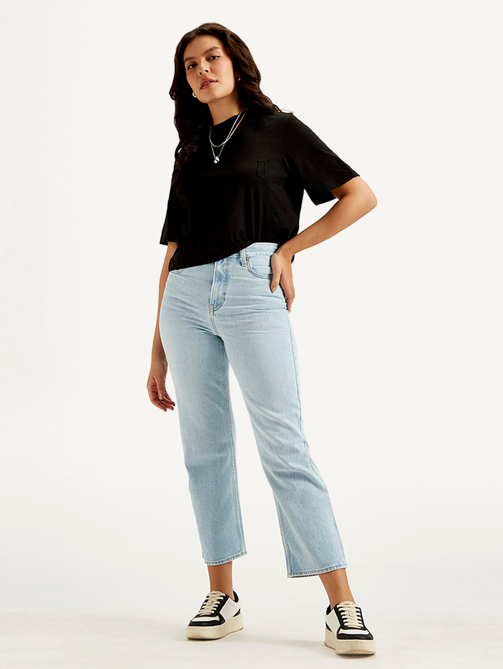 Women's Light Blue Ribcage Straight Fit High Rise Jeans - Styleshot View