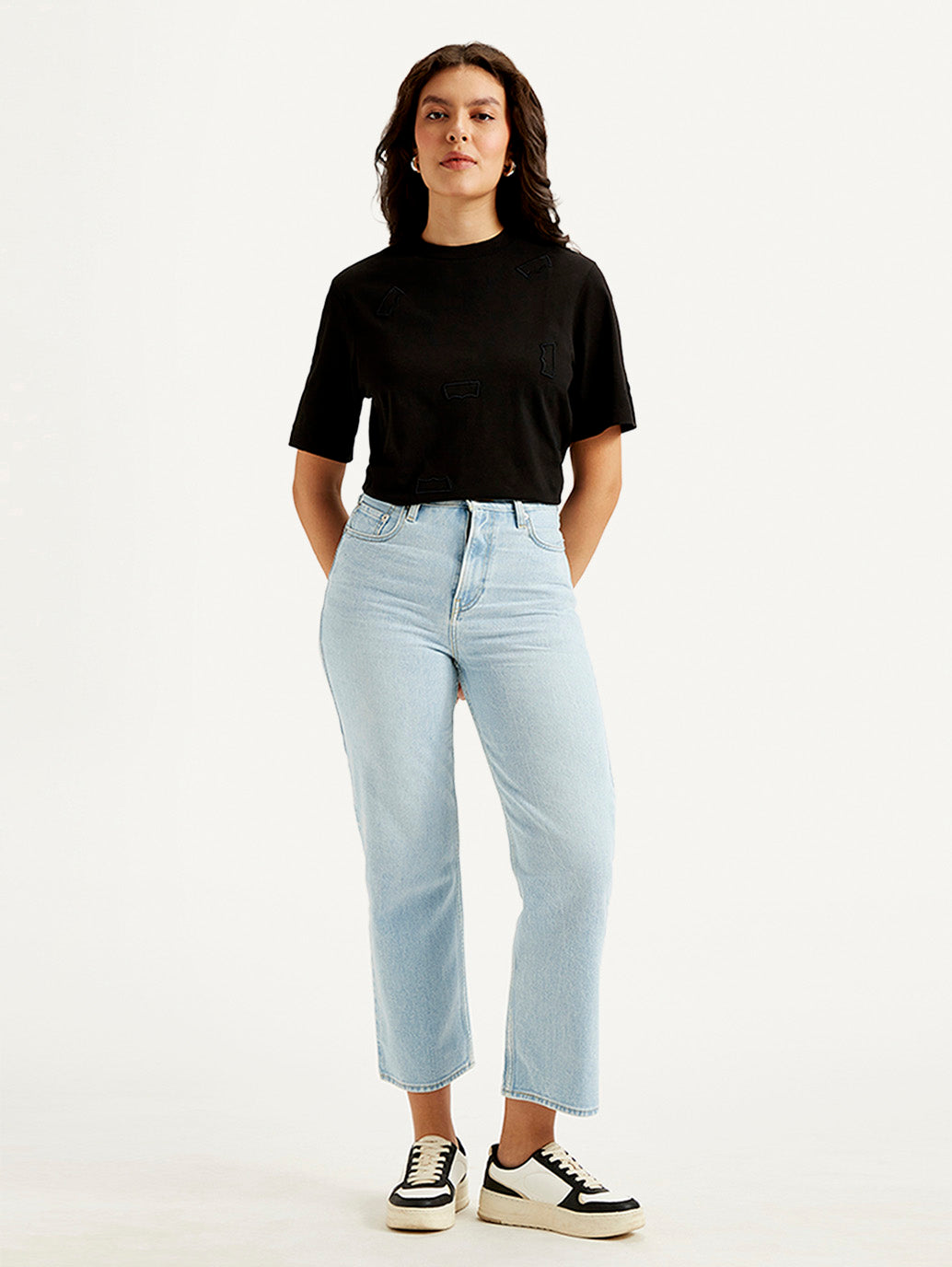 Women's Light Blue Ribcage Straight Fit High Rise Jeans - Front View