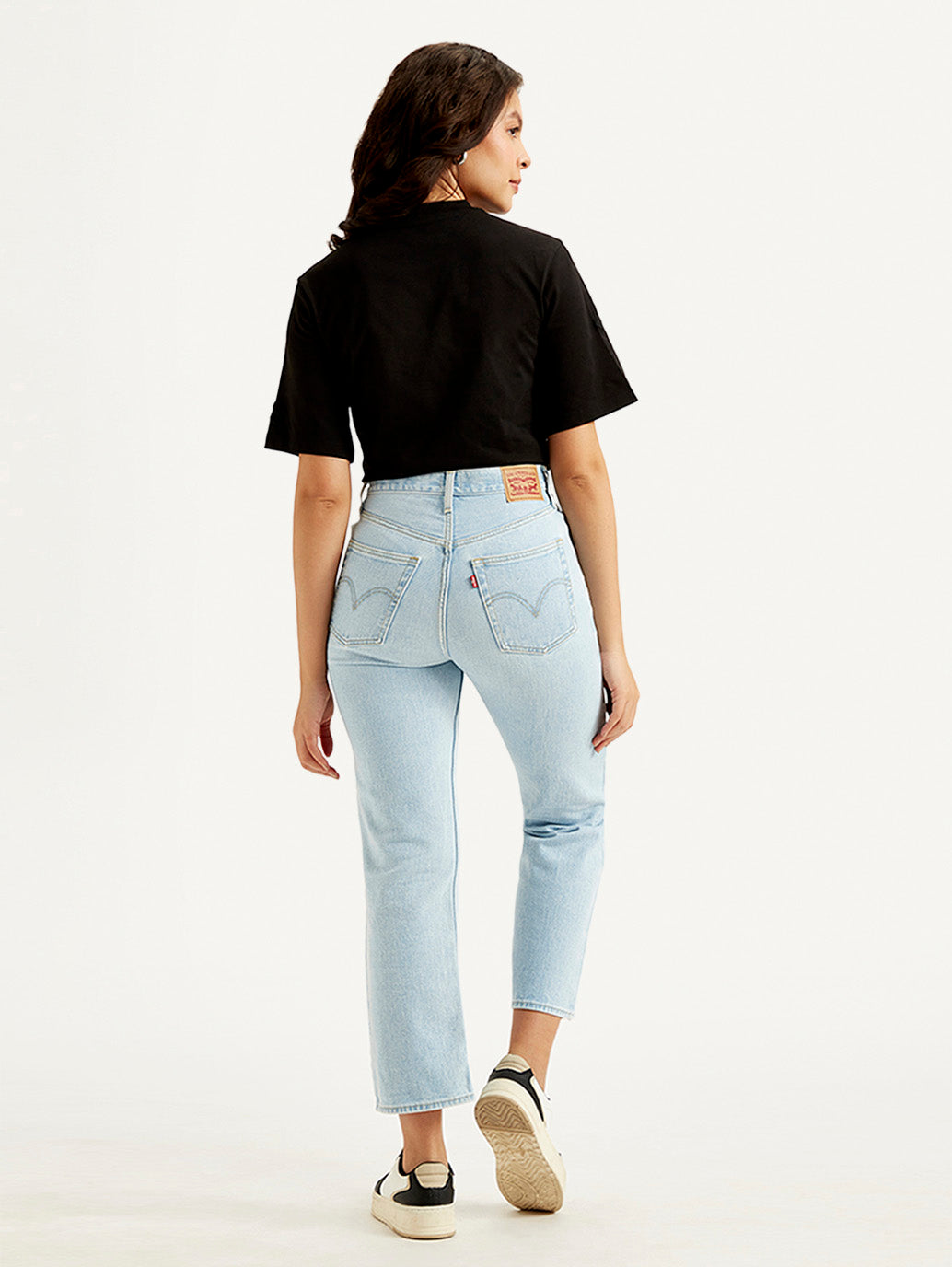 Women's Light Blue Ribcage Straight Fit High Rise Jeans - Back View