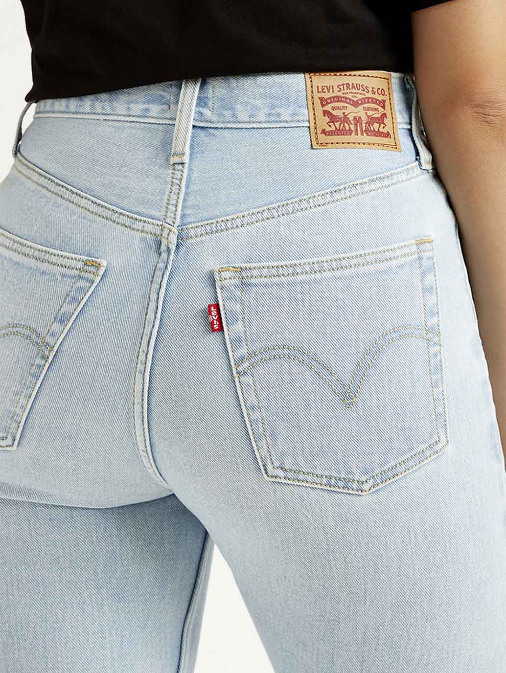 Women's Light Blue Ribcage Straight Fit High Rise Jeans - Detail View