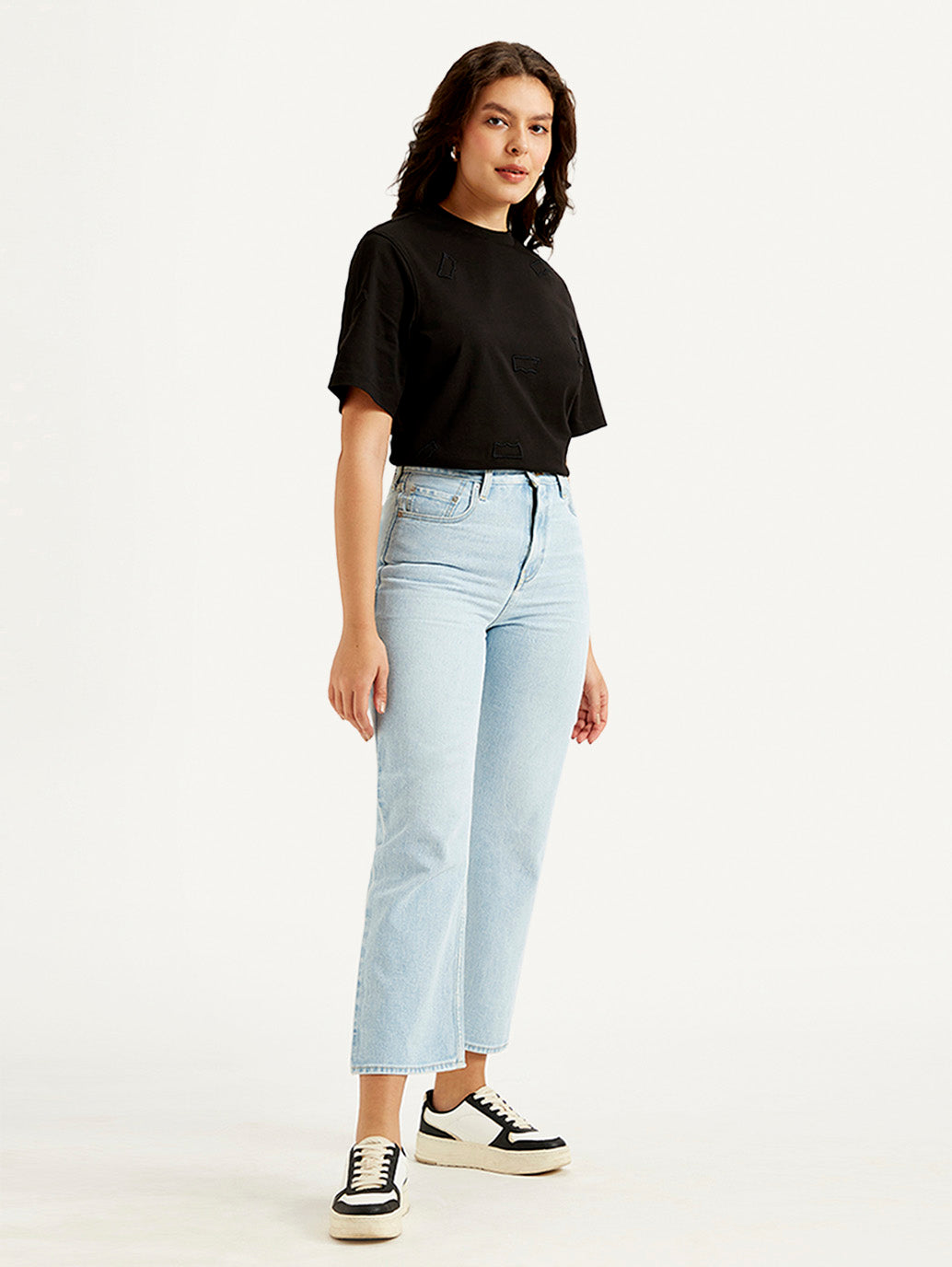 Women's Light Blue Ribcage Straight Fit High Rise Jeans - Side View