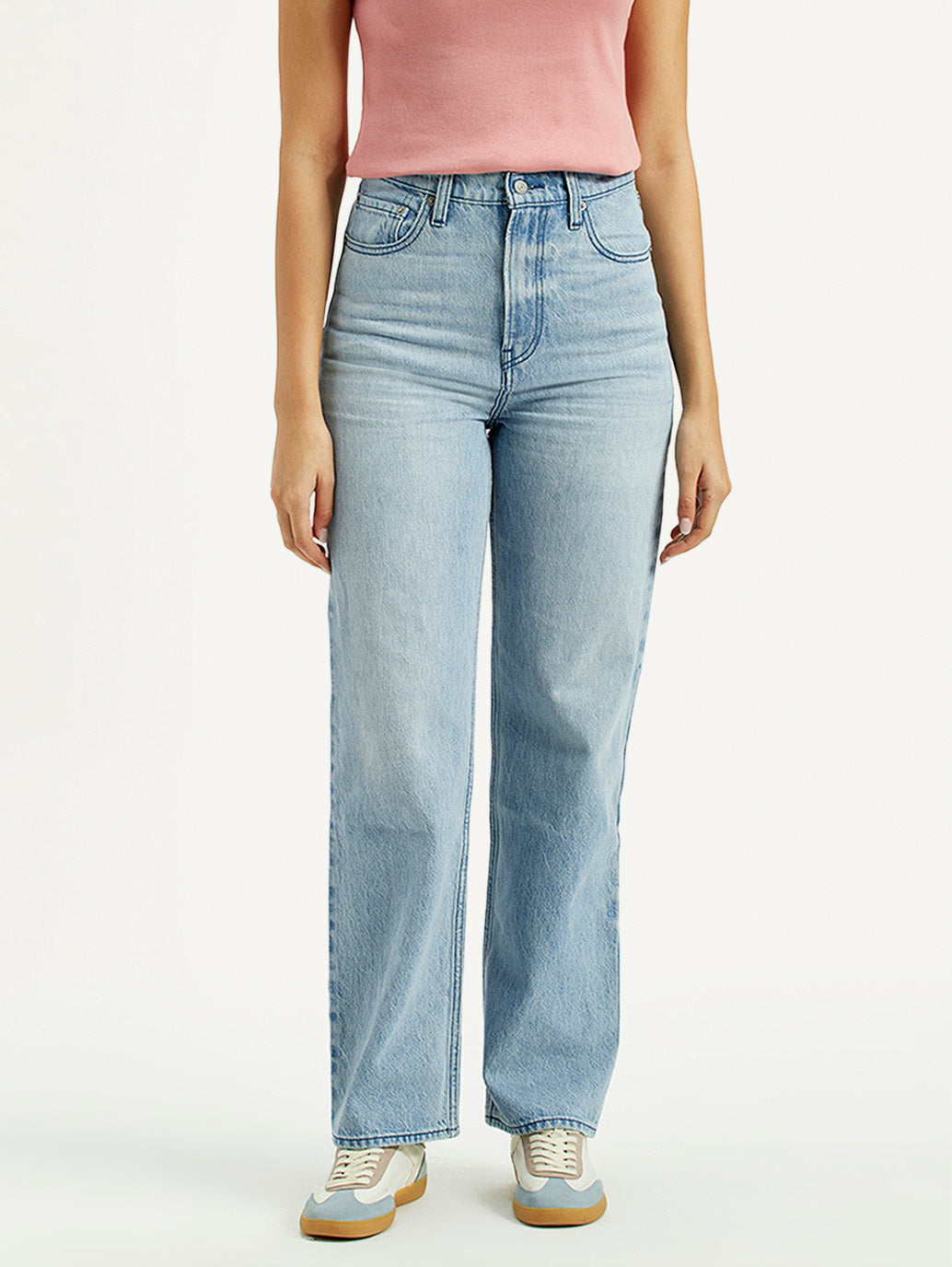 Women's Light Indigo Ribcage Straight Fit High Rise Jeans - Front View