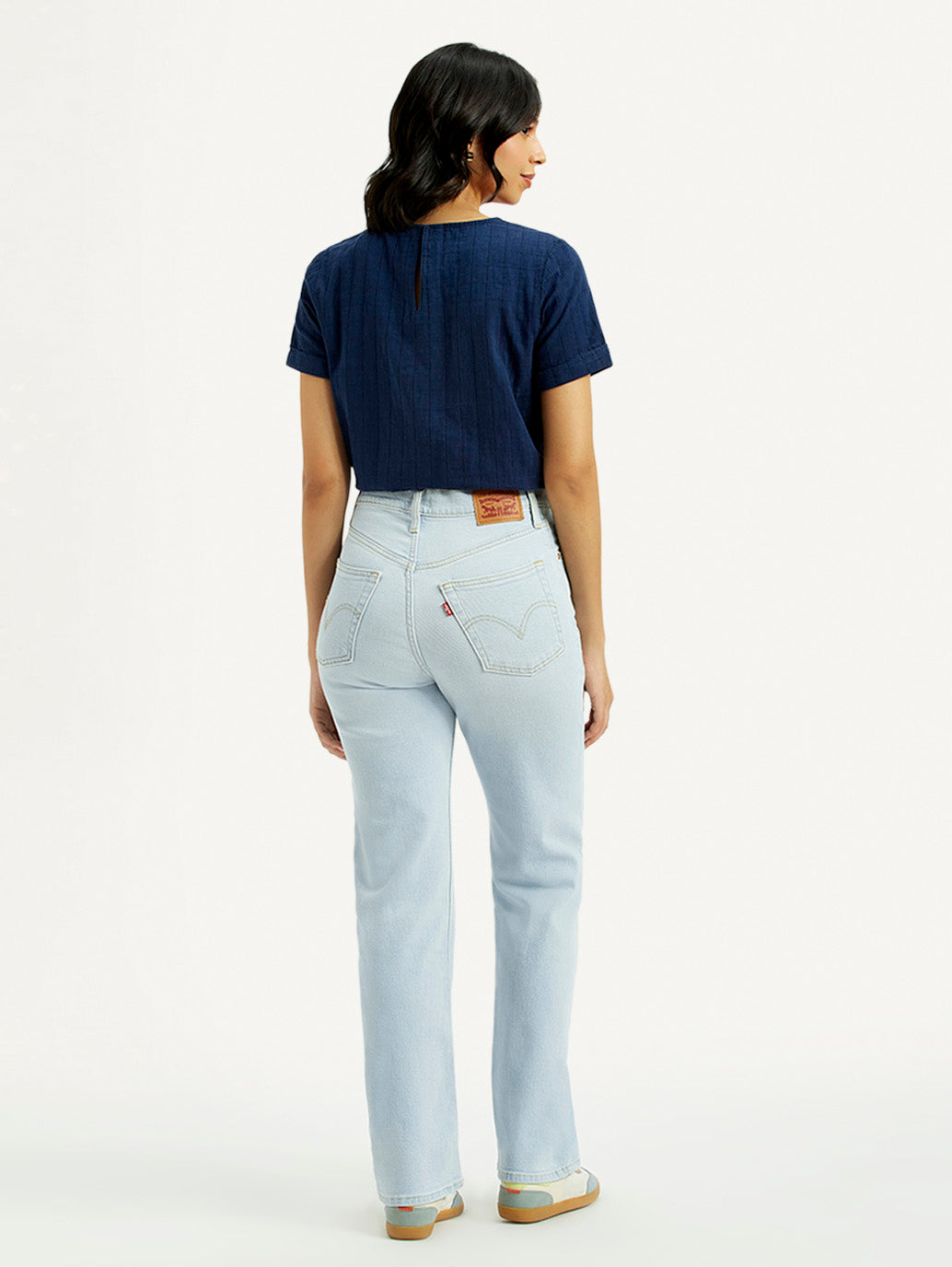 Women's Light Blue Ribcage Straight Fit High Rise Jeans - Back View