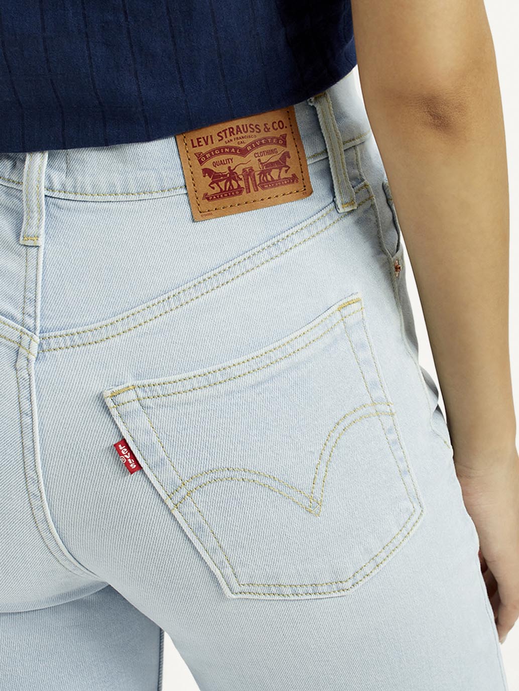 Women's Light Blue Ribcage Straight Fit High Rise Jeans - Detail View