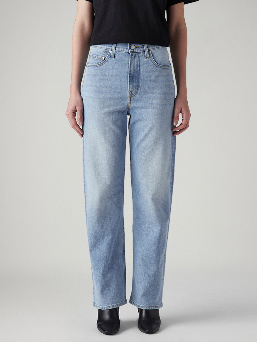 Women's Light Indigo Ribcage Straight Fit High Rise Jeans - Front View