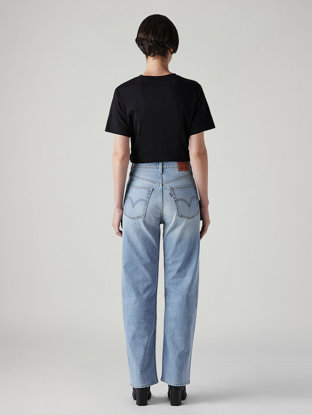 Women's Light Indigo Ribcage Straight Fit High Rise Jeans - Back View