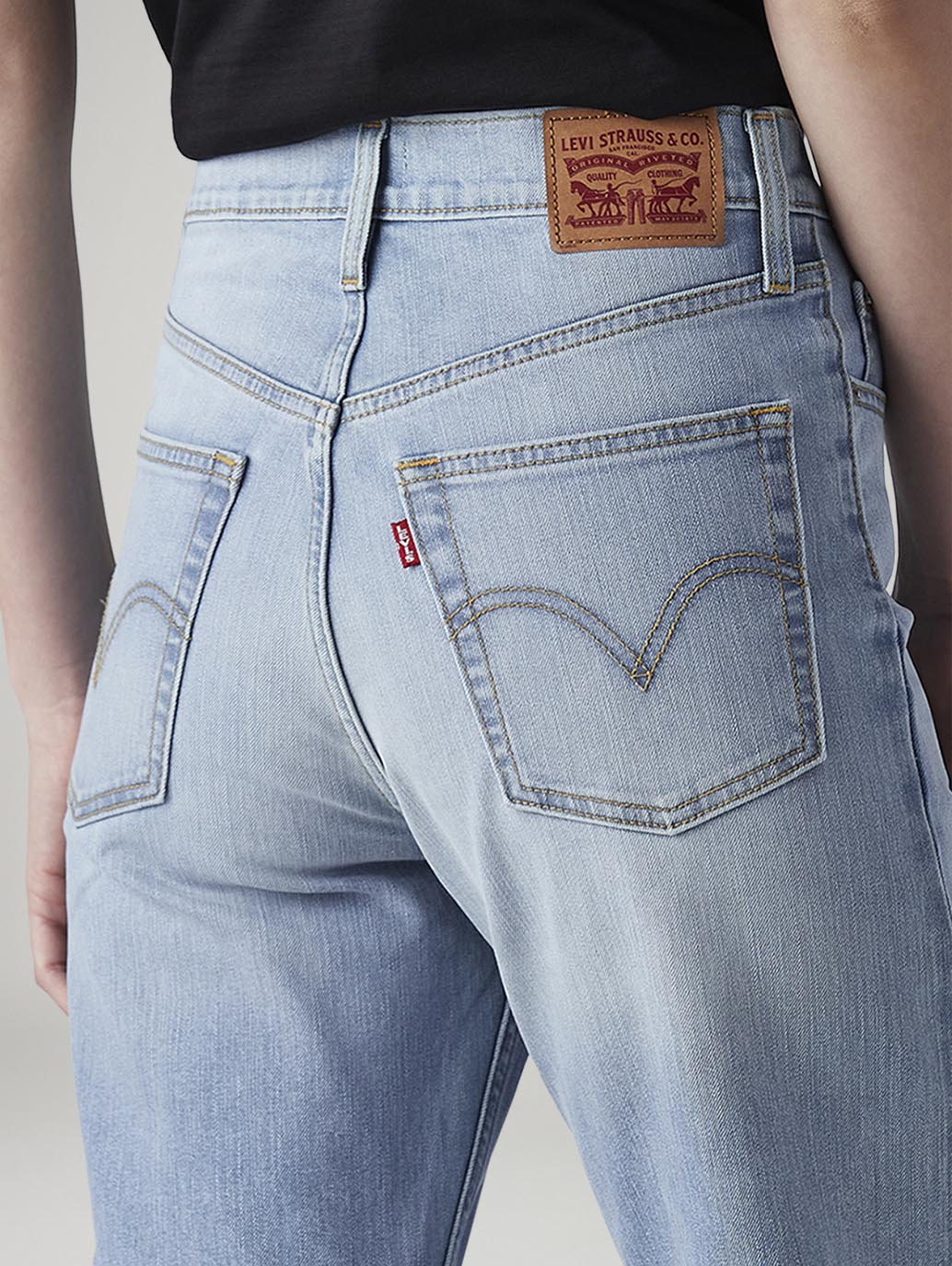 Women's Light Indigo Ribcage Straight Fit High Rise Jeans - Detail View