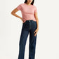 Women's Navy Ribcage Straight Fit High Rise Jeans - Styleshot View