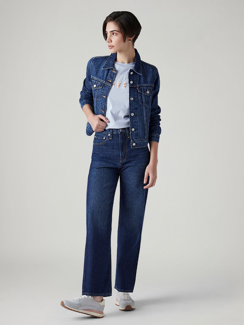 Women's Dark Indigo Ribcage Straight Fit High Rise Jeans