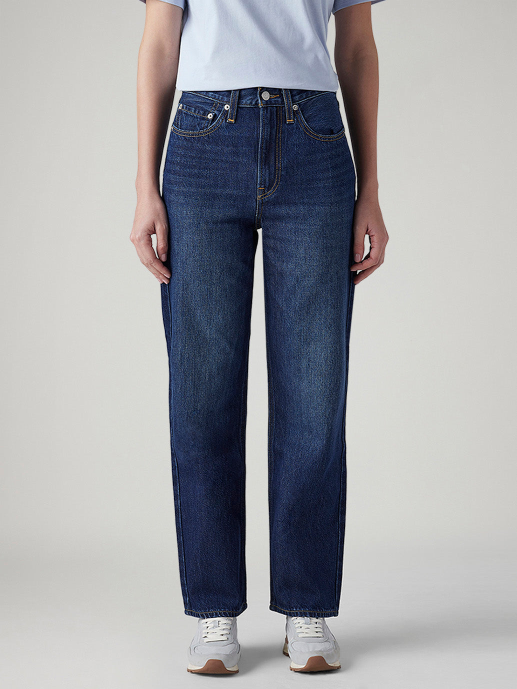 Women's Dark Indigo Ribcage Straight Fit High Rise Jeans - Front View