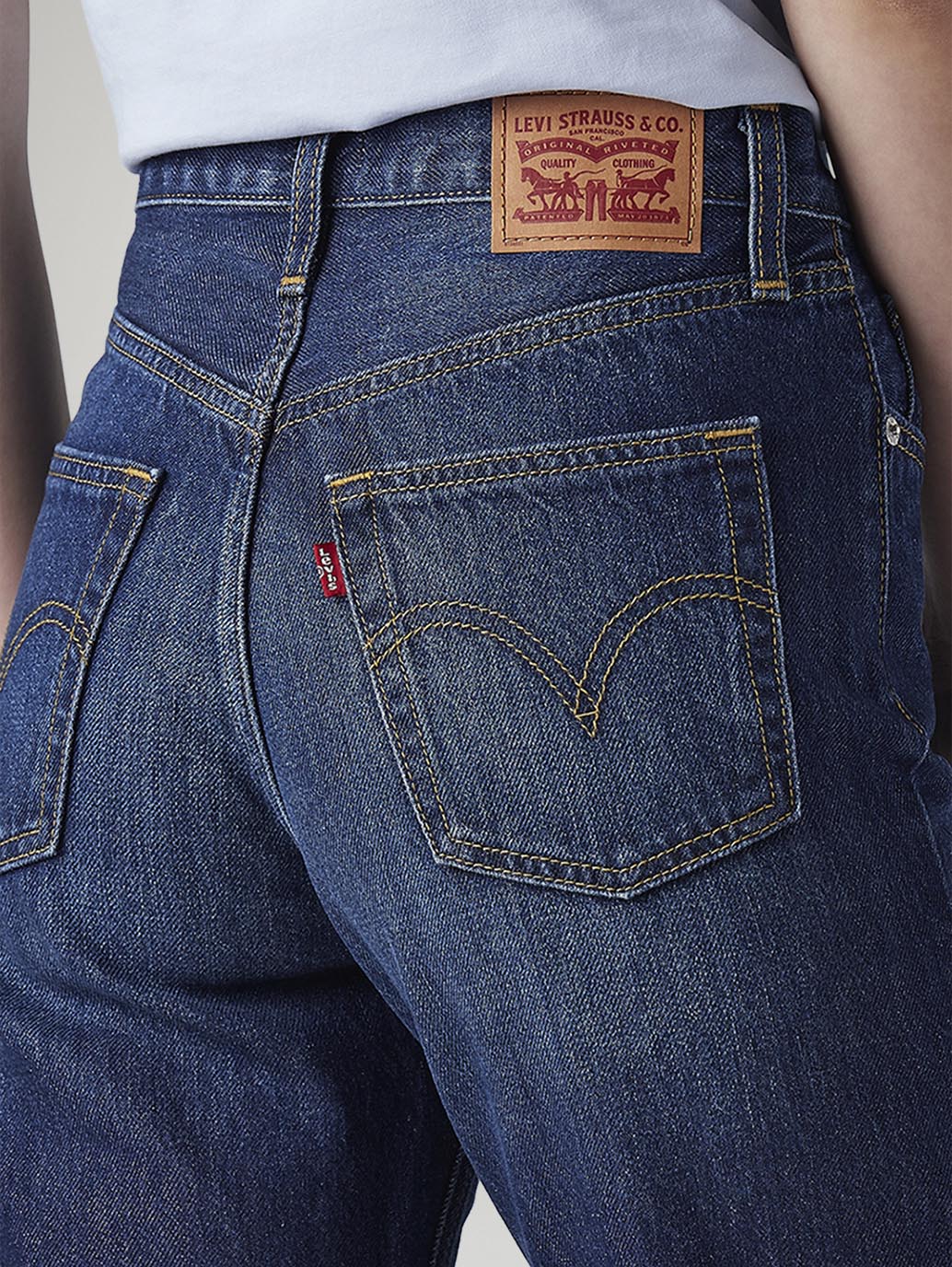 Women's Dark Indigo Ribcage Straight Fit High Rise Jeans - Detail View
