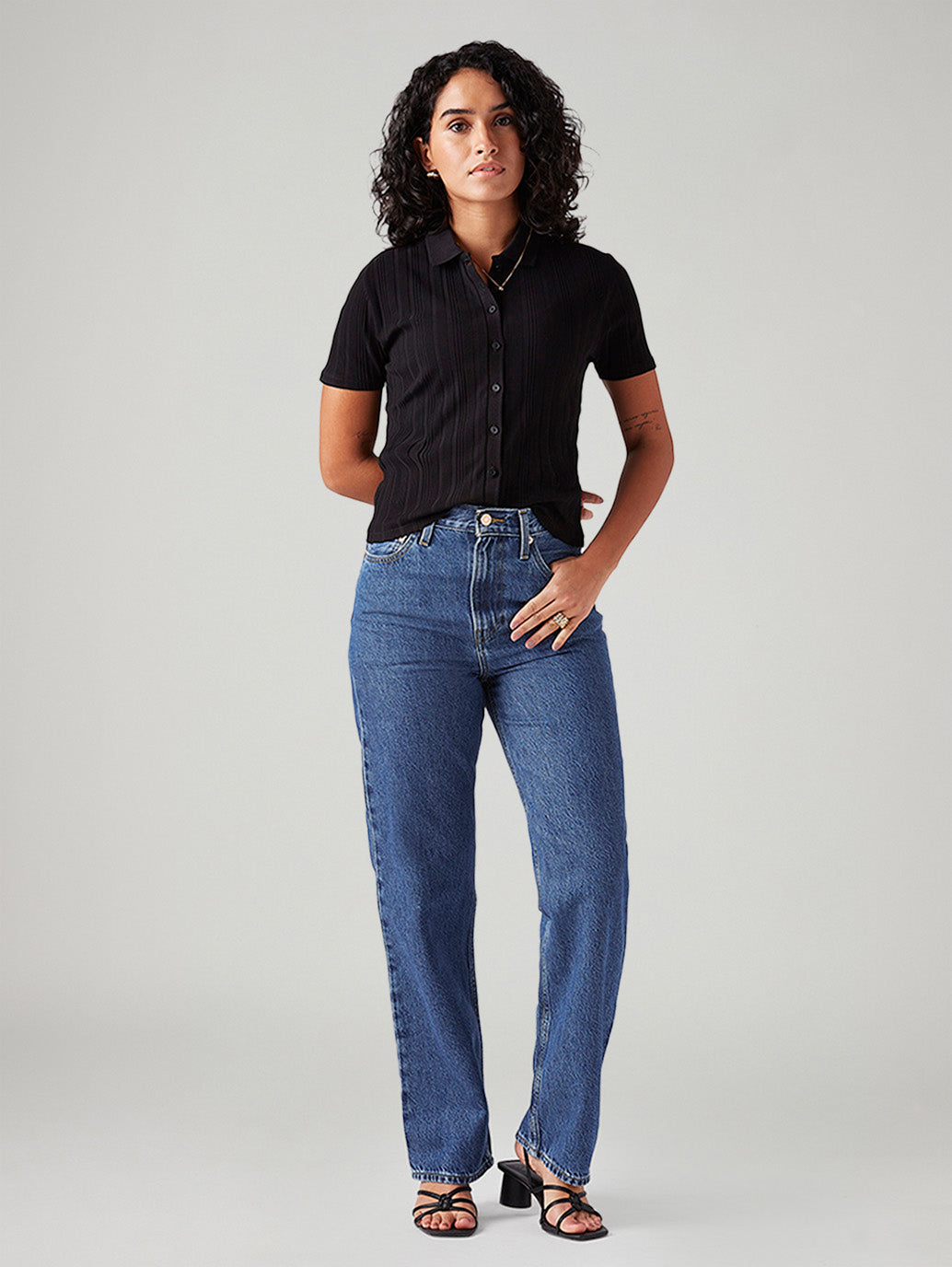 Women's Blue Ribcage Straight Fit High Rise Jeans