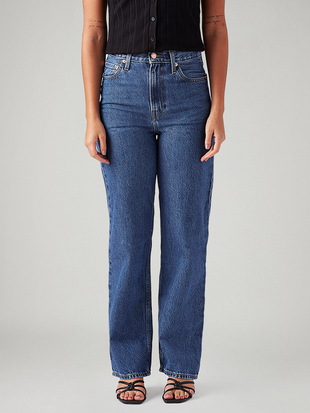 Women's Blue Ribcage Straight Fit High Rise Jeans - Front View