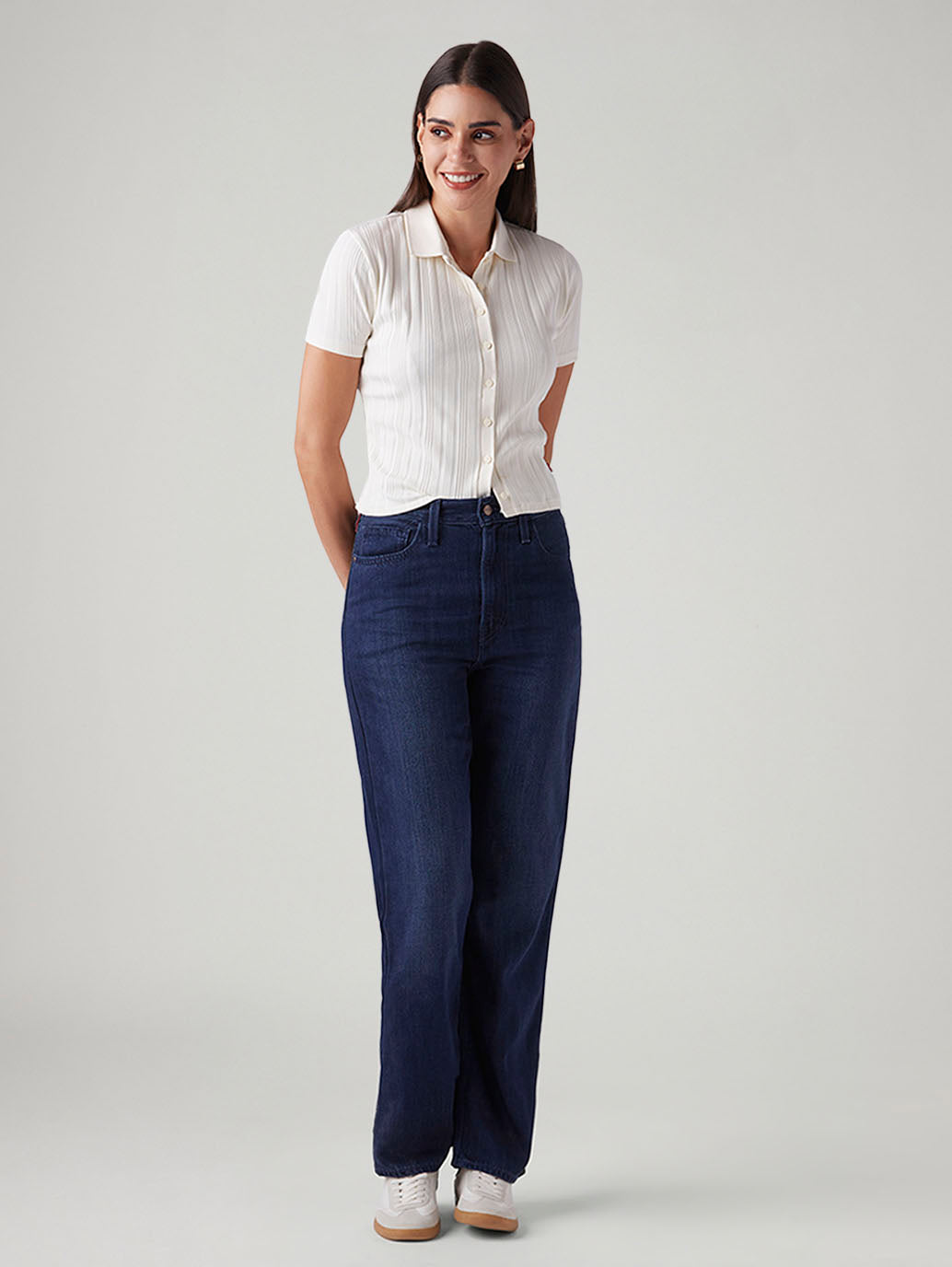 Women's Dark Blue Ribacge Straight Fit High Rise Redloop Jeans