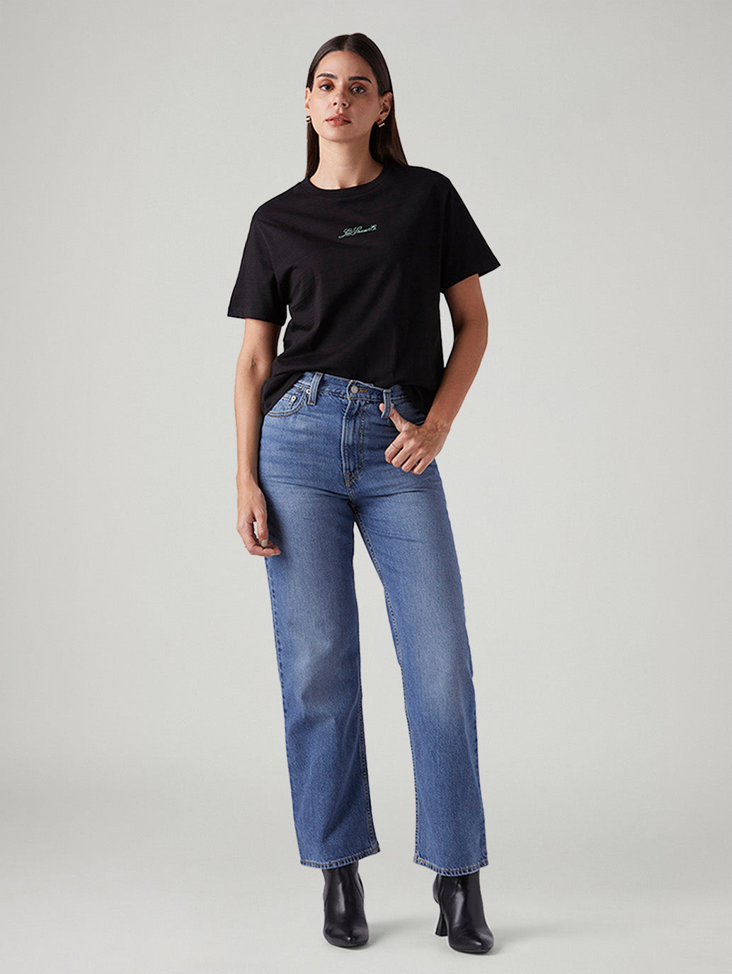 Women's Blue Ribcage Straight Fit High Rise Jeans - Styleshot View