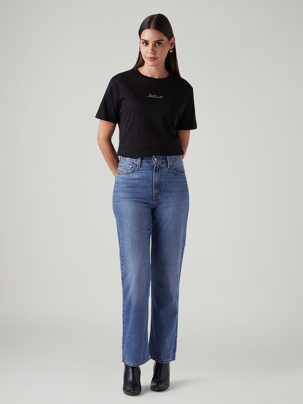 Women's Blue Ribcage Straight Fit High Rise Jeans - Front View