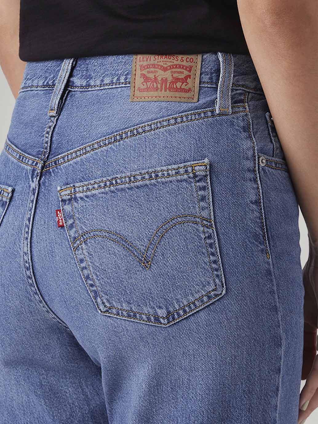 Women's Blue Ribcage Straight Fit High Rise Jeans - Detail View