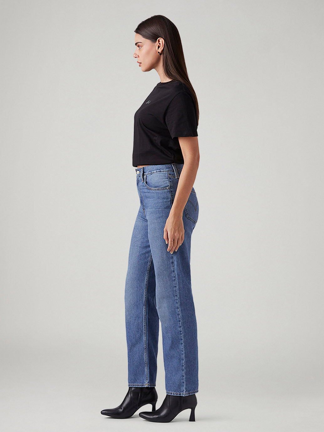 Women's Blue Ribcage Straight Fit High Rise Jeans - Side View