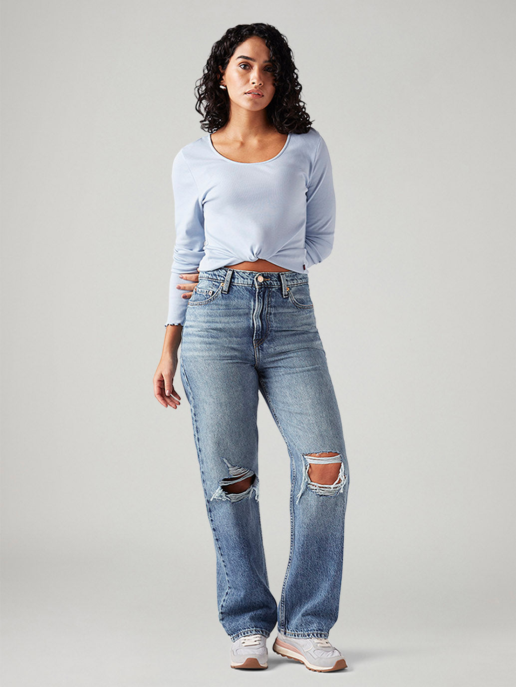 Women's Light Blue Ribcage Straight Fit High Rise Jeans