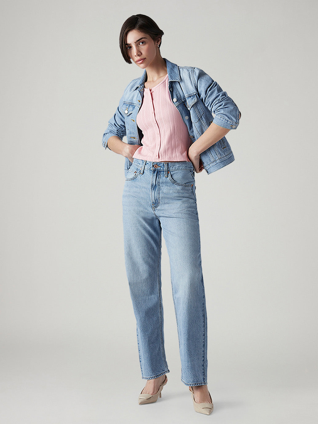 Women's Light Blue Ribcage Straight Fit High Rise Jeans - Styleshot View